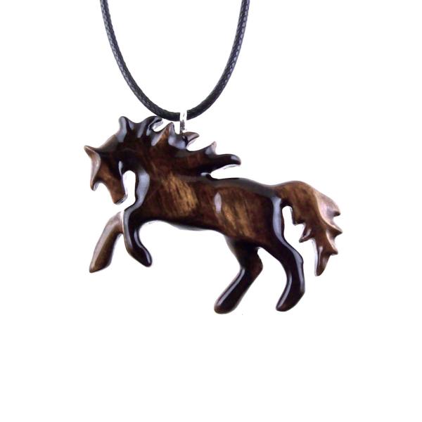 Horse Necklace, Hand Carved Wooden Horse Pendant for Men or Women, Equine Jewelry, Spirit Animal Wood Pendant