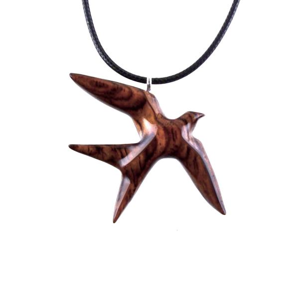 Hand Carved Swallow Necklace, Wooden Bird Pendant, Hope and Love Symbol 5th Anniversary Wood Jewelry Gift for Her