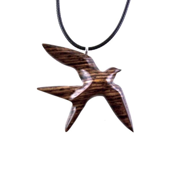 Hand Carved Swallow Necklace, Wooden Bird Pendant, Hope and Love Symbol 5th Anniversary Wood Jewelry Gift for Her