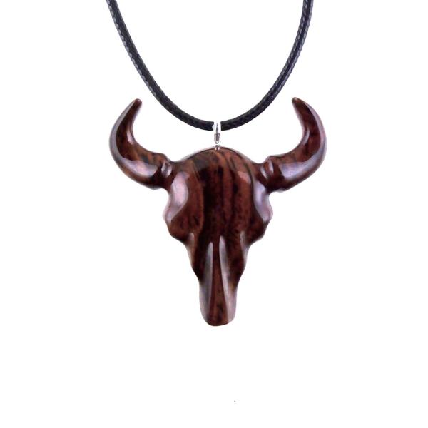 Hand Carved Bull Pendant, Wooden Bull Skull Necklace, Bison Necklace, Mens Ox Pendant, Taurus Jewelry Gift for Him