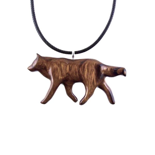 Hand Carved Wooden Wolf Necklace Pendant, Wood Animal TotemJewelry, One-of-a-Kind Handmade Gift