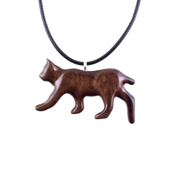 Hand Carved Wooden Lynx Pendant, Bobcat Necklace, Wildcat Totem Spirit Animal Wood Jewelry Handmade Gift for Men or Women