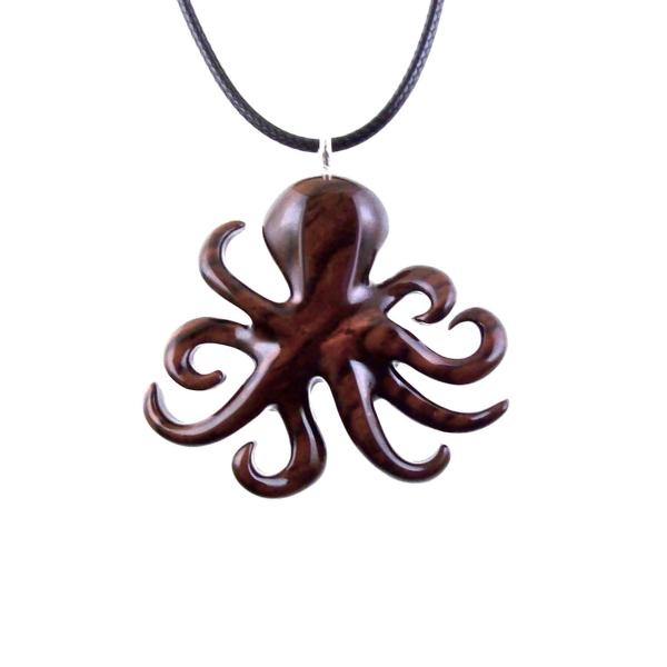 Octopus Necklace, Hand Carved Wooden Octopus Pendant, Nautical Kraken Wood Jewelry