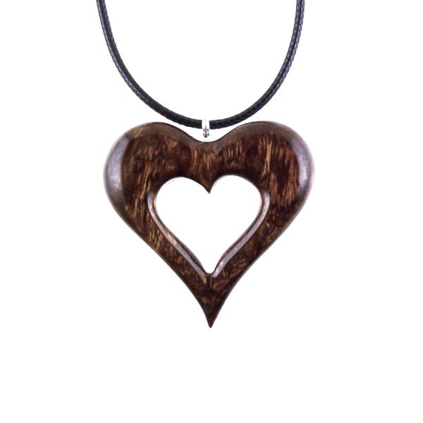 Wood Heart Necklace, Hand Carved Wooden Heart Pendant, 5th Anniversary Gift for Her, One of a Kind Wood Jewelry
