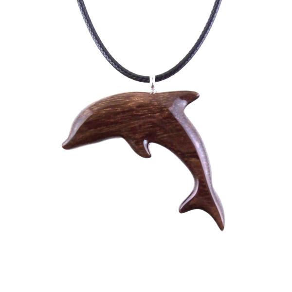 Hand Carved Dolphin Necklace, Wooden Dolphin Pendant for Men Women, Sea Animal Wood Jewelry, Nautical Gift for Him Her