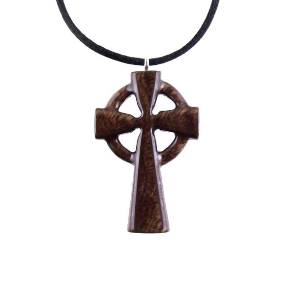 Celtic Cross Pendant, Hand Carved Wood Cross Necklace, Irish Mens Wooden Christian Jewelry, One of a Kind Gift for Him