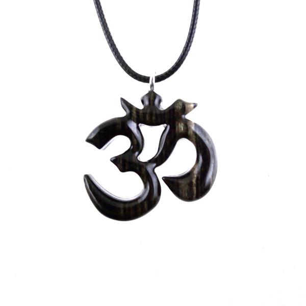 Hand Carved Om Pendant for Men or Women, Wooden Ohm Necklace, Yoga Gift Aum Wood Jewelry