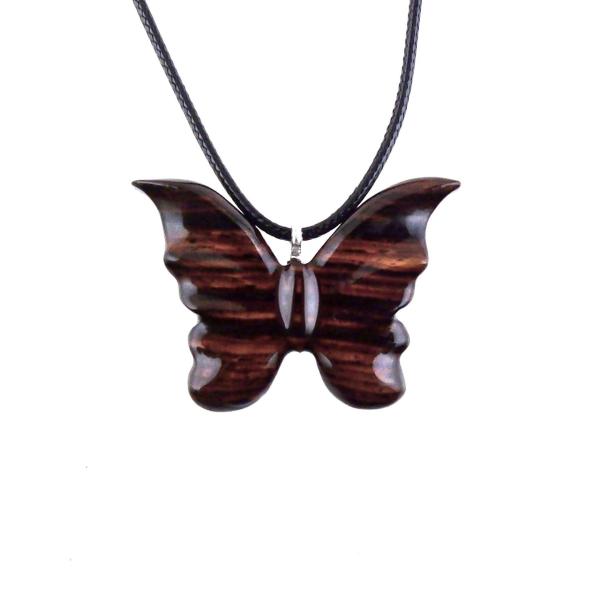 Butterfly Necklace, Hand Carved Wooden Butterfly Pendant, Insect Necklace, Wood Jewelry, One of a Kind Gift for Her