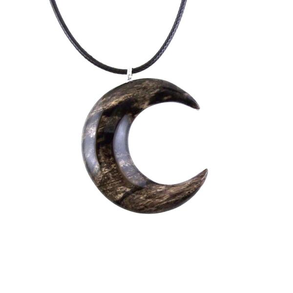 Hand Carved Moon Necklace, Wooden Crescent Moon Pendant, Wood Celestial Necklace, Pagan Lunar Jewelry for Men or Women
