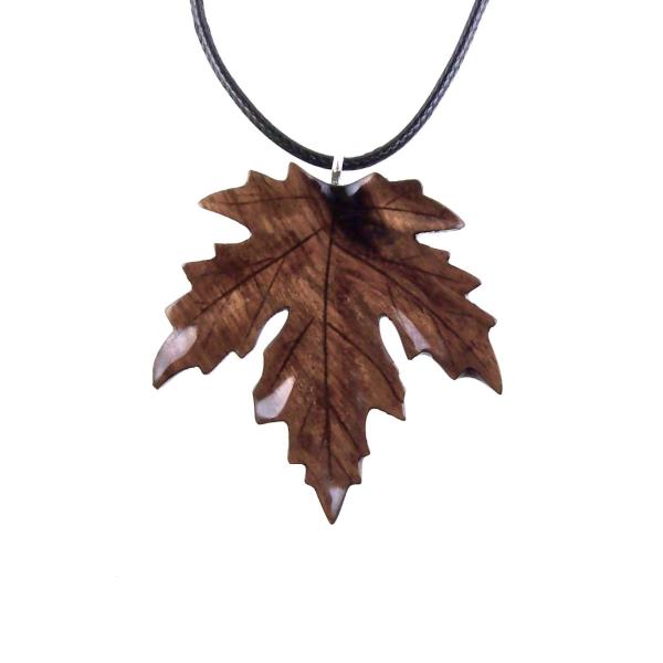 Wooden Maple Leaf Pendant Necklace, Hand Carved Wood Jewelry, Woodland Gift for Men Women