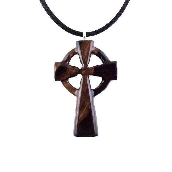 Celtic Cross Pendant, Hand Carved Wood Cross Necklace, Irish Mens Wooden Christian Jewelry, One of a Kind Gift for Him