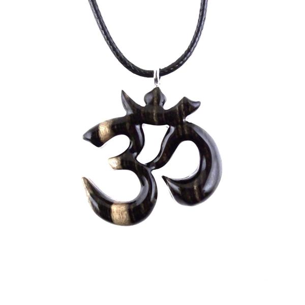 Hand Carved Om Pendant for Men or Women, Wooden Ohm Necklace, Yoga Gift Aum Wood Jewelry