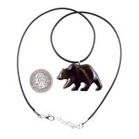 Wooden Grizzly Bear Pendant, Hand Carved Wood Bear Necklace for Men Women, Totem Spirit Animal in Black with Brown Streaks