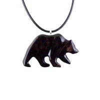 Wooden Grizzly Bear Pendant, Hand Carved Wood Bear Necklace for Men Women, Totem Spirit Animal in Black with Brown Streaks