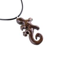 Gecko Pendant, Wooden Lizard Necklace, Hand Carved Wood Salamander Necklace, Totem Reptile Jewelry Gift