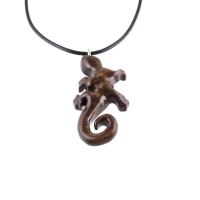 Gecko Pendant, Wooden Lizard Necklace, Hand Carved Wood Salamander Necklace, Totem Reptile Jewelry Gift