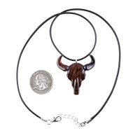 Hand Carved Bull Pendant, Wooden Bison Skull Necklace, Taurus Wood Jewelry Gift