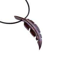 Hand Carved Feather Necklace, Wooden Feather Pendant, Mens Tribal Wood Jewelry Gift
