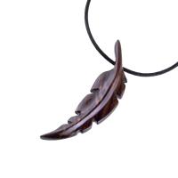 Hand Carved Feather Necklace, Wooden Feather Pendant, Mens Tribal Wood Jewelry Gift