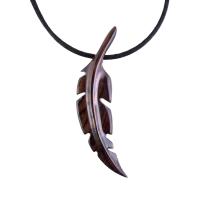Hand Carved Feather Necklace, Wooden Feather Pendant, Mens Tribal Wood Jewelry Gift