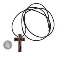 Hand Carved Wood Cross Necklace, Mens Wooden Cross Pendant in Black with Brown Streaks