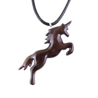 Hand Carved Unicorn Necklace, Wooden Fantasy Animal Pendant, One of a Kind Wood Jewelry Gift