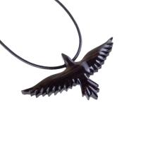 Raven Necklace, Hand Carved Wooden Crow Pendant, Bird Totem in Black with Brown Streaks