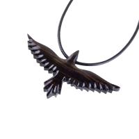 Raven Necklace, Hand Carved Wooden Crow Pendant, Bird Totem in Black with Brown Streaks