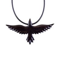Raven Necklace, Hand Carved Wooden Crow Pendant, Bird Totem in Black with Brown Streaks