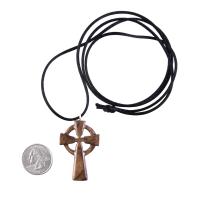 Celtic Cross Pendant, Hand Carved Wood Cross Necklace, Irish Mens Wooden Christian Jewelry, One of a Kind Gift for Him