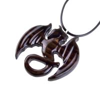 Dragon Necklace for Men Women, Wooden Dragon Pendant, Hand Carved Fantasy Wood Jewelry