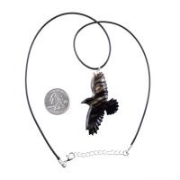 Hand Carved Crow Pendant, Wooden Raven Necklace, Wood Totem Jewelry Gift for Men Women