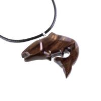 Salmon Necklace, Hand Carved Wooden Fish Pendant, Trout Necklace, Fishermen Wood Jewelry Gift