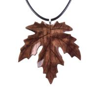 Wooden Maple Leaf Pendant Necklace, Hand Carved Wood Jewelry, Woodland Gift for Men Women