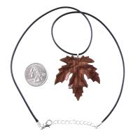 Wooden Maple Leaf Pendant Necklace, Hand Carved Wood Jewelry, Woodland Gift for Men Women
