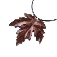 Wooden Maple Leaf Pendant Necklace, Hand Carved Wood Jewelry, Woodland Gift for Men Women