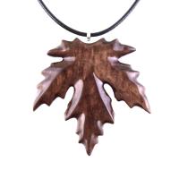 Wooden Maple Leaf Pendant Necklace, Hand Carved Wood Jewelry, Woodland Gift for Men Women
