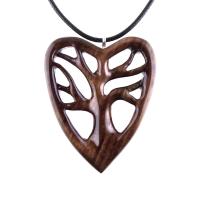 Wooden Heart Pendant, Hand Carved Tree of Life Necklace, 5th Anniversary Wood Jewelry Gift