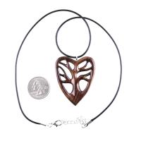Wooden Heart Pendant, Hand Carved Tree of Life Necklace, 5th Anniversary Wood Jewelry Gift