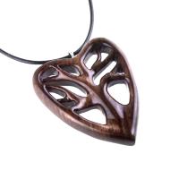 Wooden Heart Pendant, Hand Carved Tree of Life Necklace, 5th Anniversary Wood Jewelry Gift