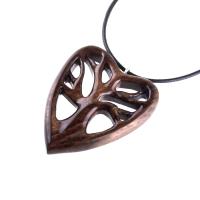 Wooden Heart Pendant, Hand Carved Tree of Life Necklace, 5th Anniversary Wood Jewelry Gift