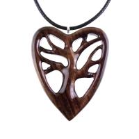 Wooden Heart Pendant, Hand Carved Tree of Life Necklace, 5th Anniversary Wood Jewelry Gift