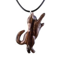 Wood Cat Necklace, Hand Carved Wooden Kitten Pendant,  Handmade Cat Lover Jewelry Gift