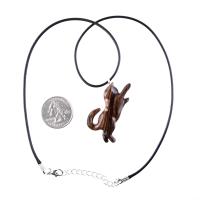 Wood Cat Necklace, Hand Carved Wooden Kitten Pendant,  Handmade Cat Lover Jewelry Gift