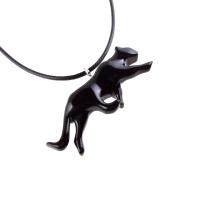 Black Jaguar Panther Necklace, Hand Carved Wooden Panther Pendant, Totem Spirit Animal Wood Jewelry