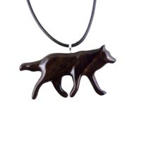 Hand Carved Coyote Necklace, Wooden Wolf Pendant, Woodland Jewelry in Brown with Black Streaks