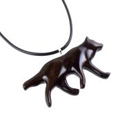 Hand Carved Coyote Necklace, Wooden Wolf Pendant, Woodland Jewelry in Brown with Black Streaks