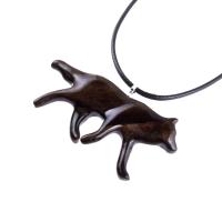 Hand Carved Coyote Necklace, Wooden Wolf Pendant, Woodland Jewelry in Brown with Black Streaks