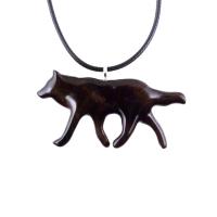 Hand Carved Coyote Necklace, Wooden Wolf Pendant, Woodland Jewelry in Brown with Black Streaks