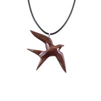 Swallow Necklace, Hand Carved Wooden Bird Pendant, 5th Anniversary Wood Jewelry Gift